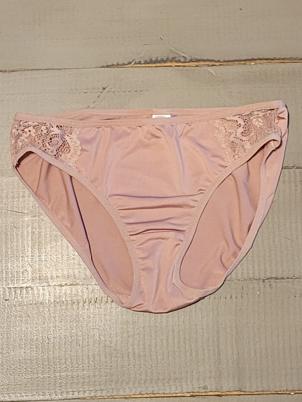 Women's Tan Pink Lace-Trim Bikini Bottoms